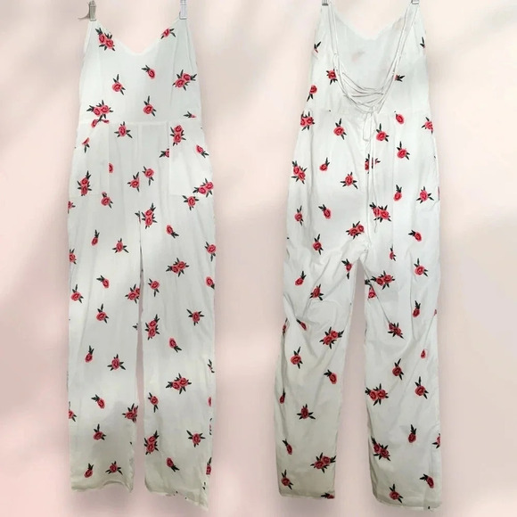 Lovers and Friends Floral Jumpsuit Lace up back White Rose Embroidered Size XS - Picture 7 of 10